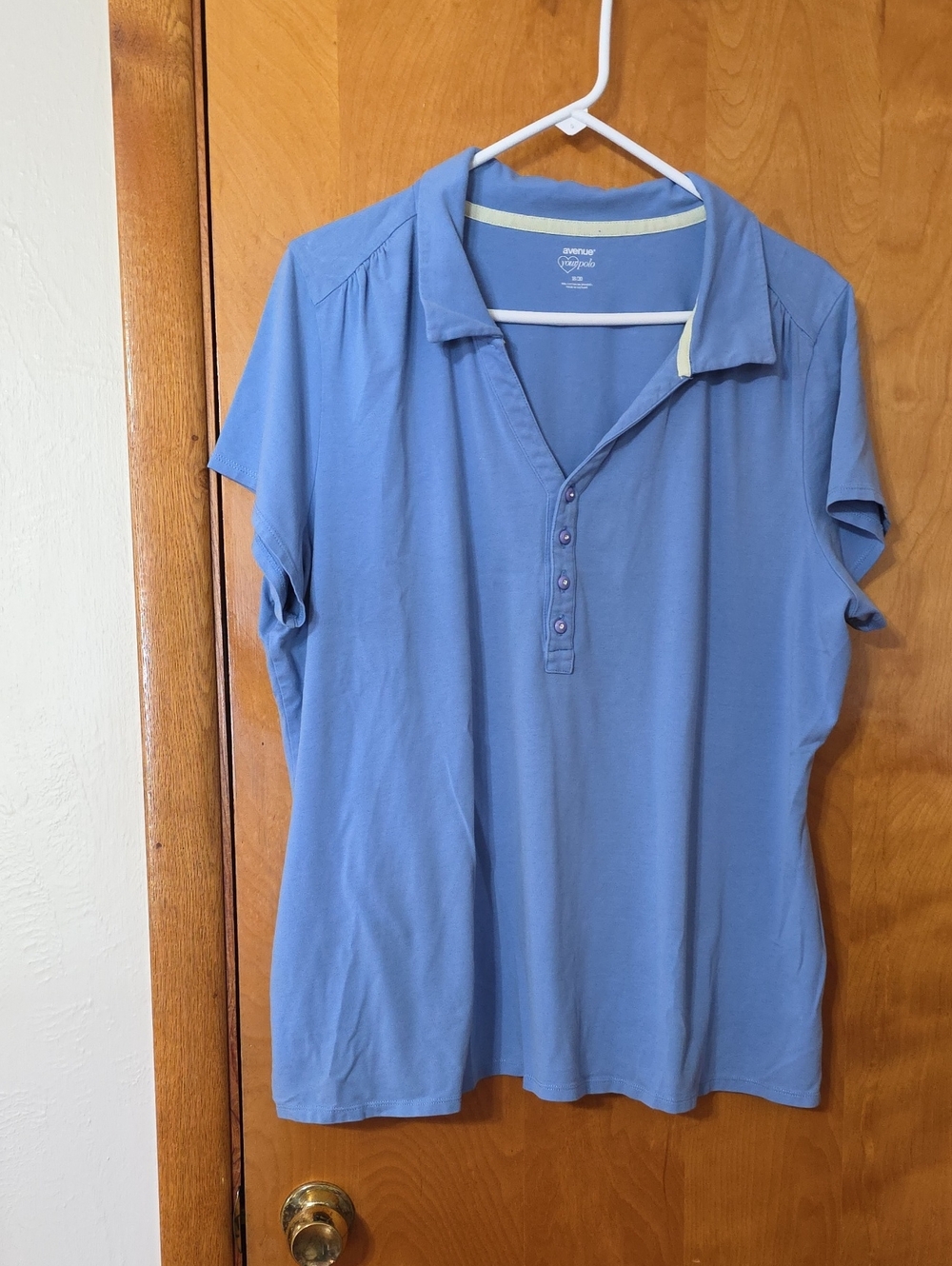 Avenue Light Blue Short Sleeve Button-Front Polo Top